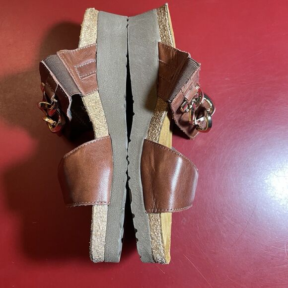 Naot Leather Slide Sandals Womens EU 36 US 5.5 Brown Chain Israel Comfort - Picture 4 of 13
